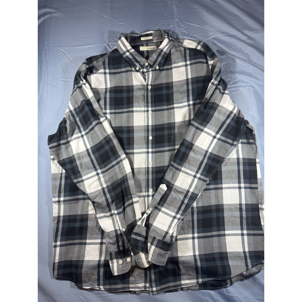 Hawker Rye Men's Grey Plaid Long Sleeve Button Up Shirt Regular Fit Size XXL